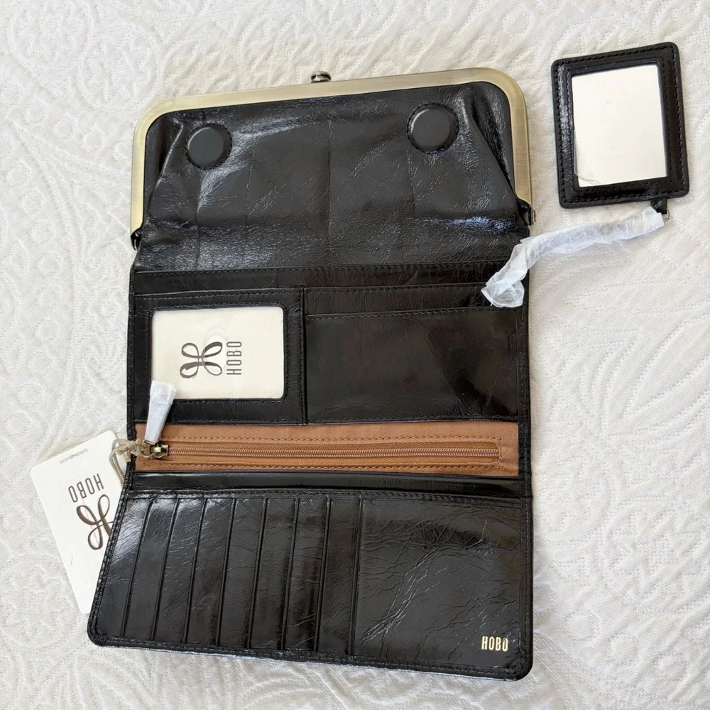 Hobo Rachel Continental Wallet, Polished Black Leather